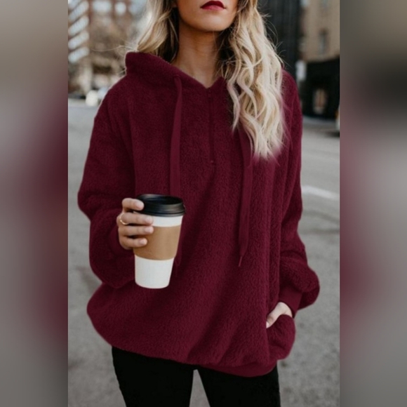 Jackets & Blazers - Full Size Quarter-Zip Drawstring Teddy Hoodie